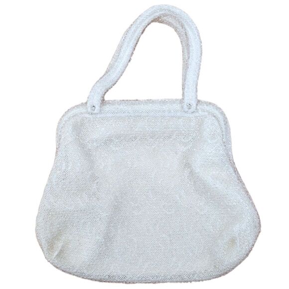 Corde Bead White Seed Bead Top Handle Purse - Picture 1 of 5